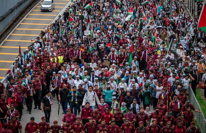 تظاهرات حامیان فلسطین در مقابل سفارت آمریکا در مالزی